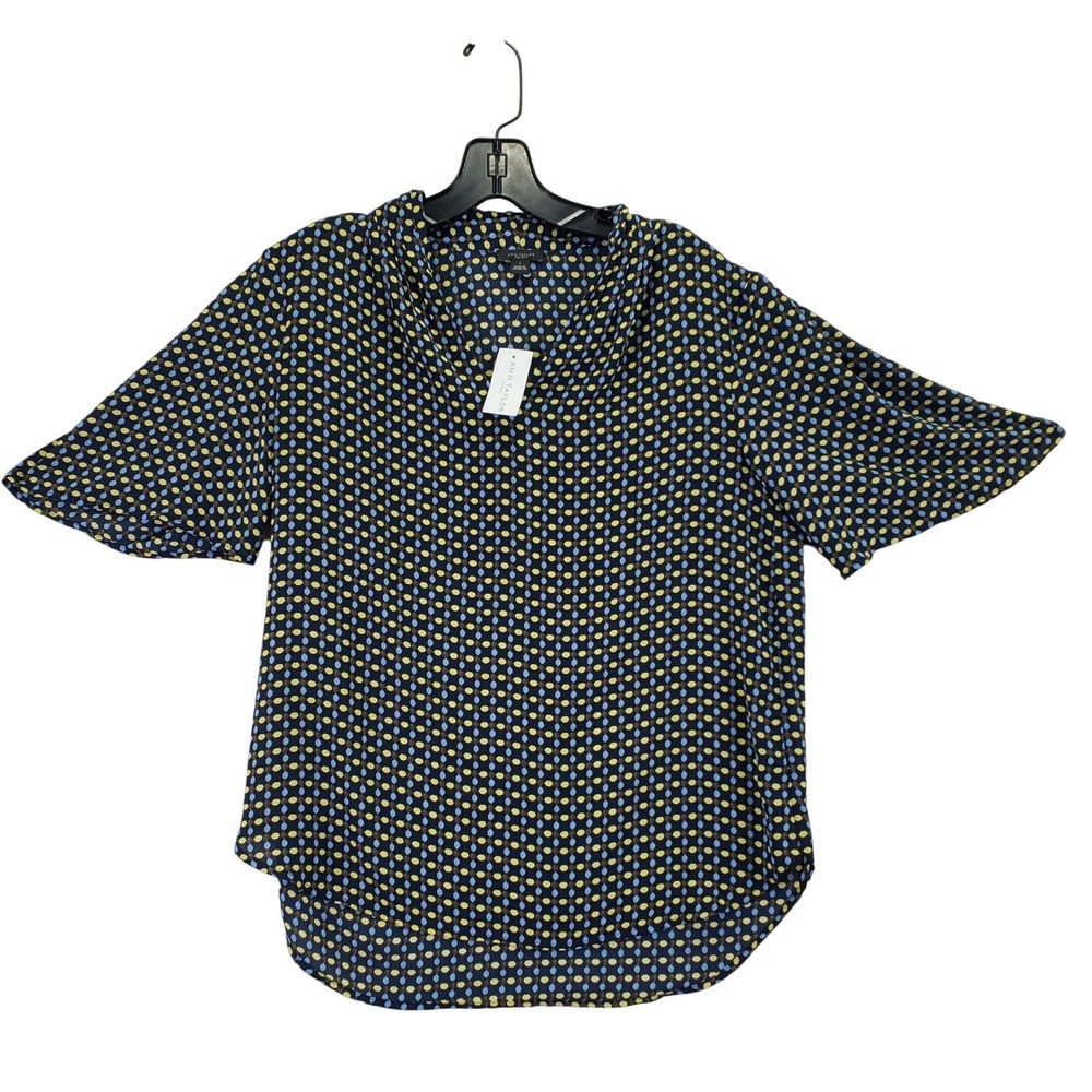 Ann Taylor Factory Blouse Womens S Navy Geometric Dot Cowl Neck Career NWT